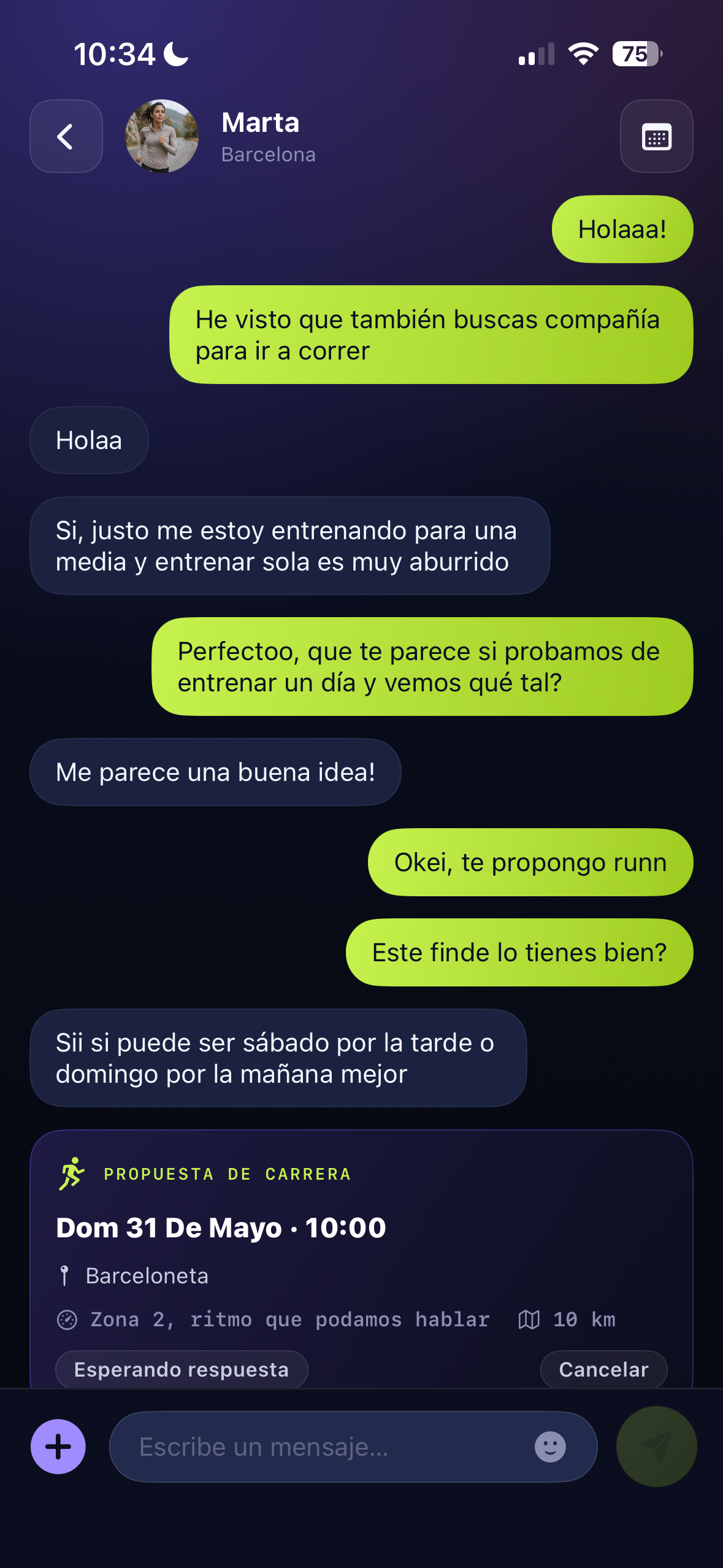 Chat con propuesta de carrera